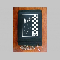 SKA čierna pevná textilná peňaženka s retiazkou a karabínkou, tlačené logo